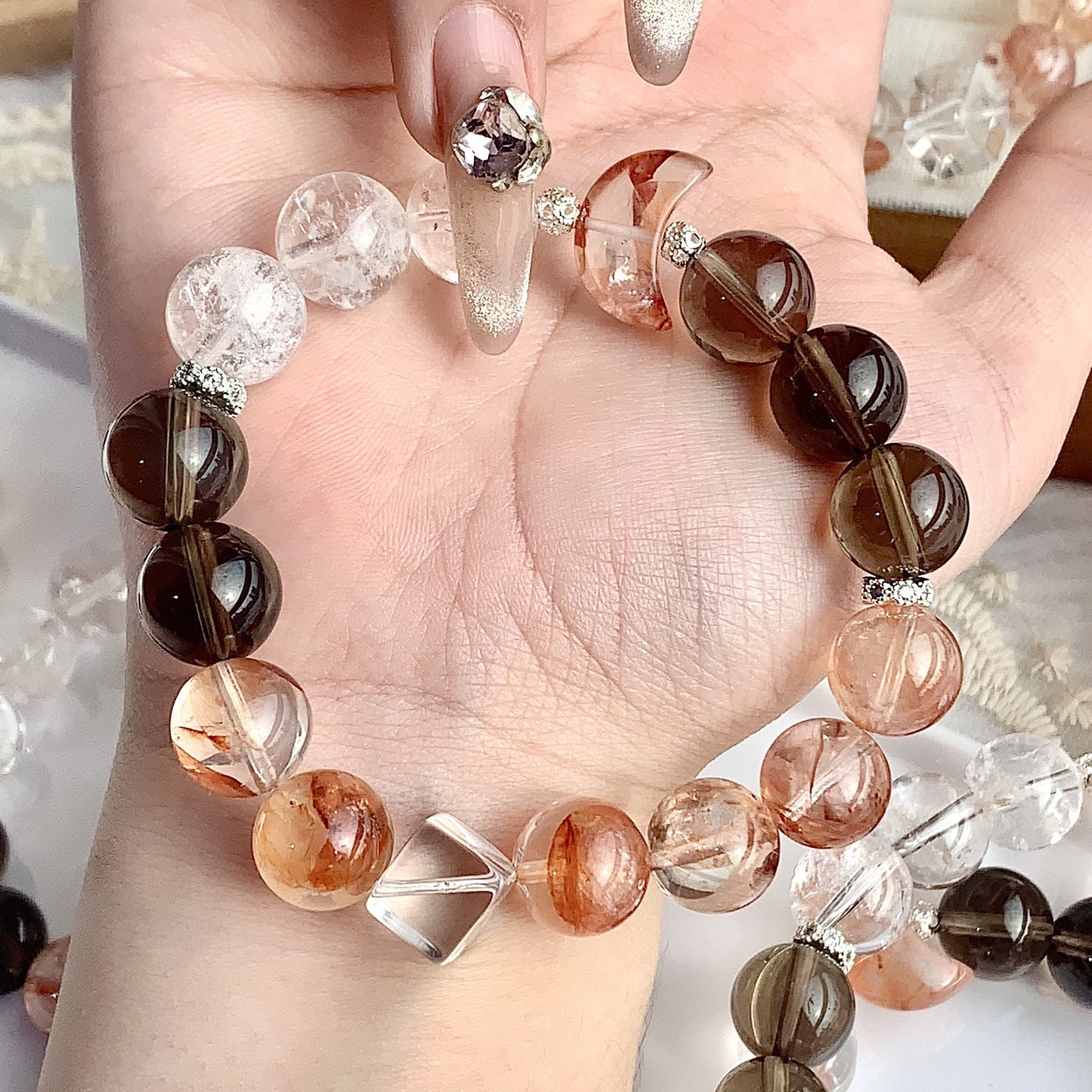 Natural Crystal Bracelet- White Crystal&Agate Bracelet