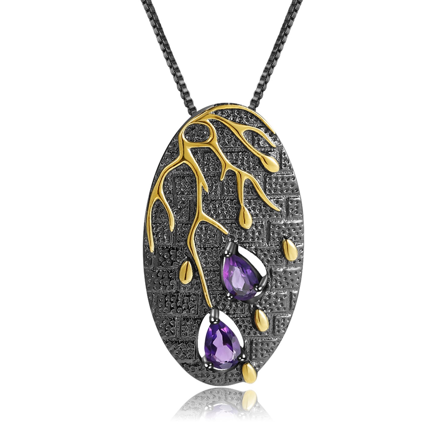 High-grade S925 Sterling Silver Natural Amethyst Necklace Pendant