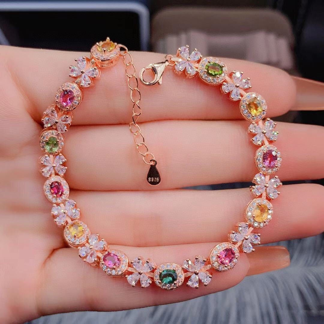 Natural Candy Rainbow Color Tourmaline Bracelet Crystal Clean Color So Light And Luxurious