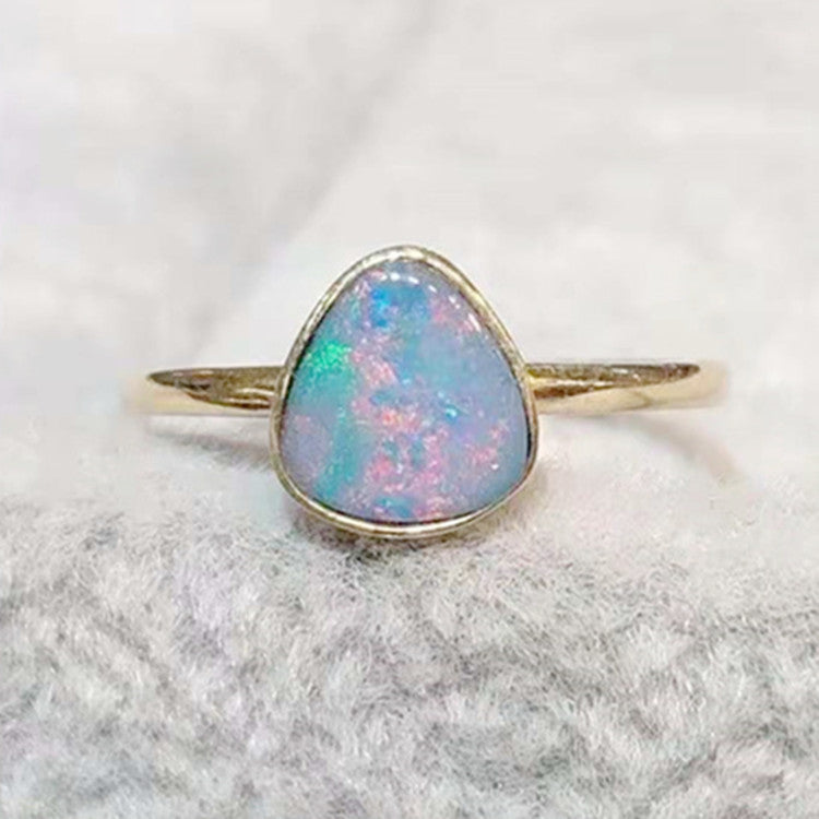 Yellow Gold Australian Natural Opal Stone Ring For Women 18k Gold