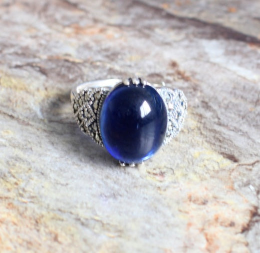 Natural Lapis Lazuli Unisex 925 Sterling Silver  Ring