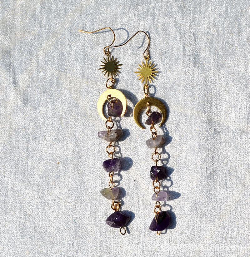 Natural Crystal Moon Earrings