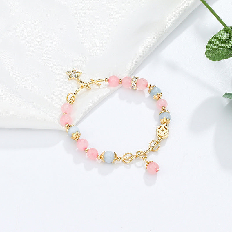 Peach Pollen Crystal Bracelet with Star Charm