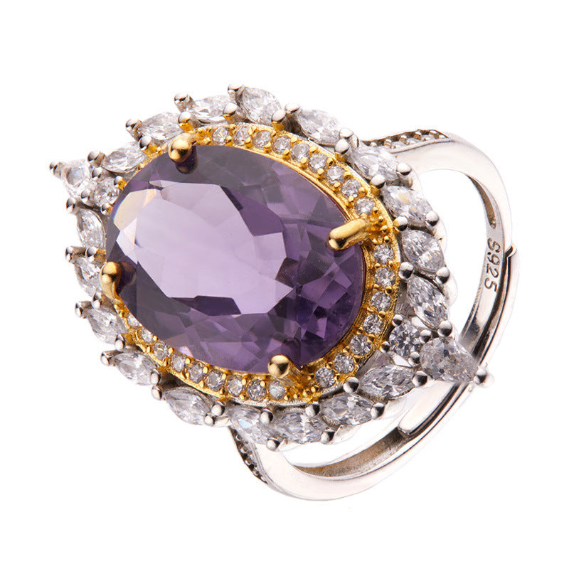 Women's High Grade Luxury S925 Silver Amethyst Ring