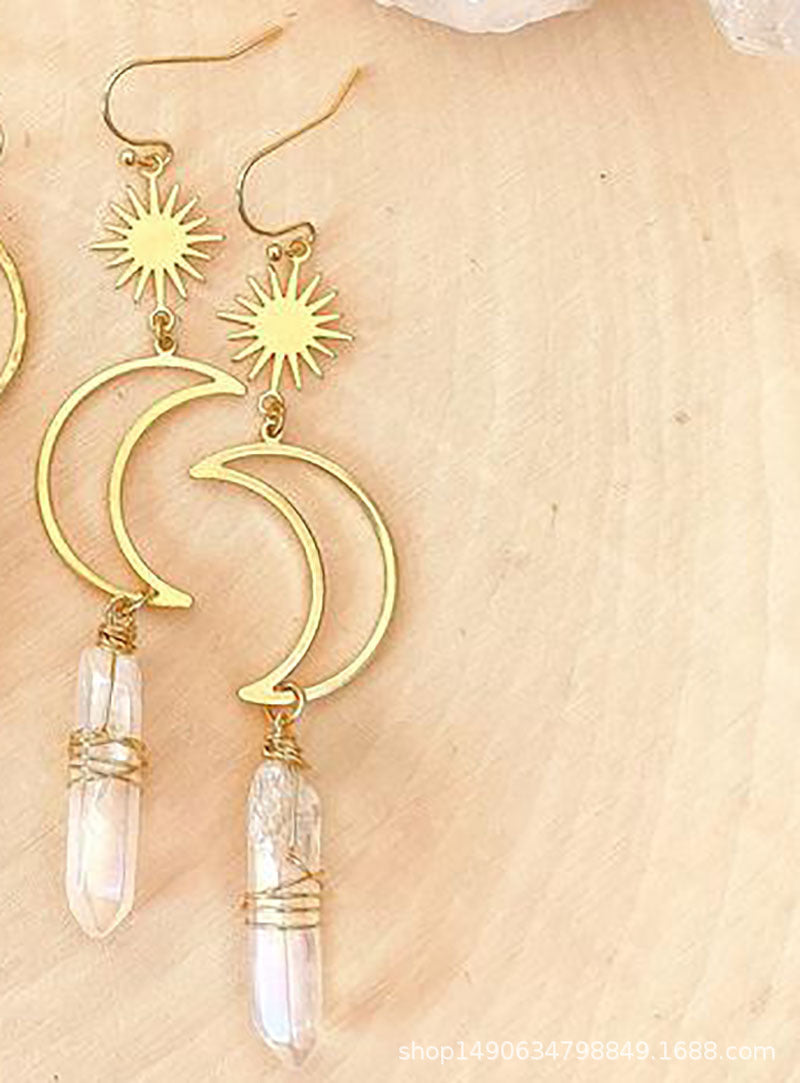 Natural Crystal Moon Earrings